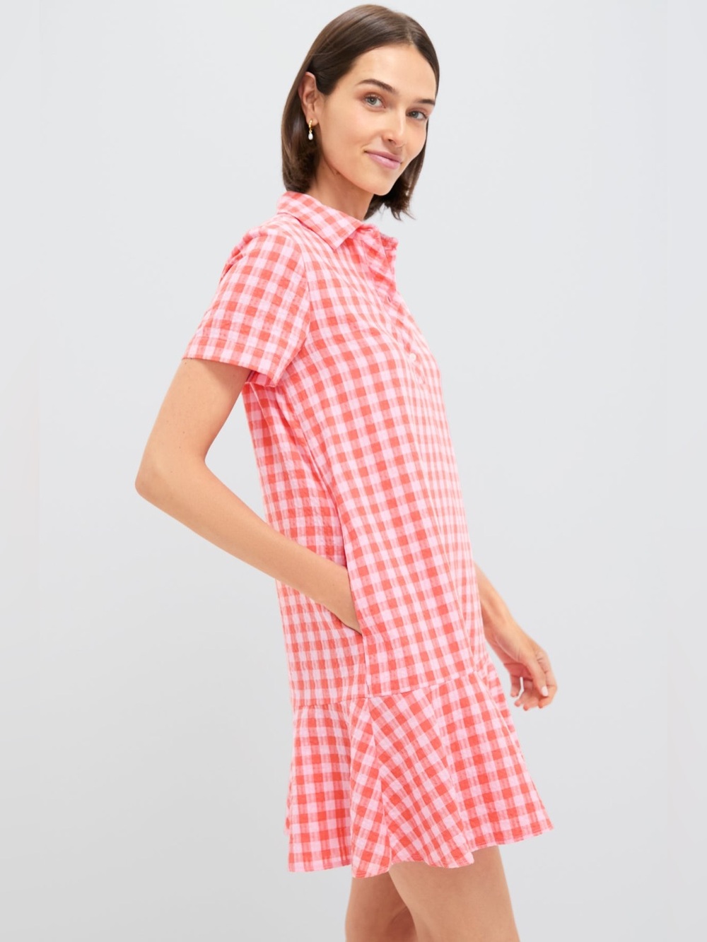 Tuckernuck Orange and Pink Seersucker Short Sleeve May Dress (MSRP: $148) Size L - Picture 3 of 6